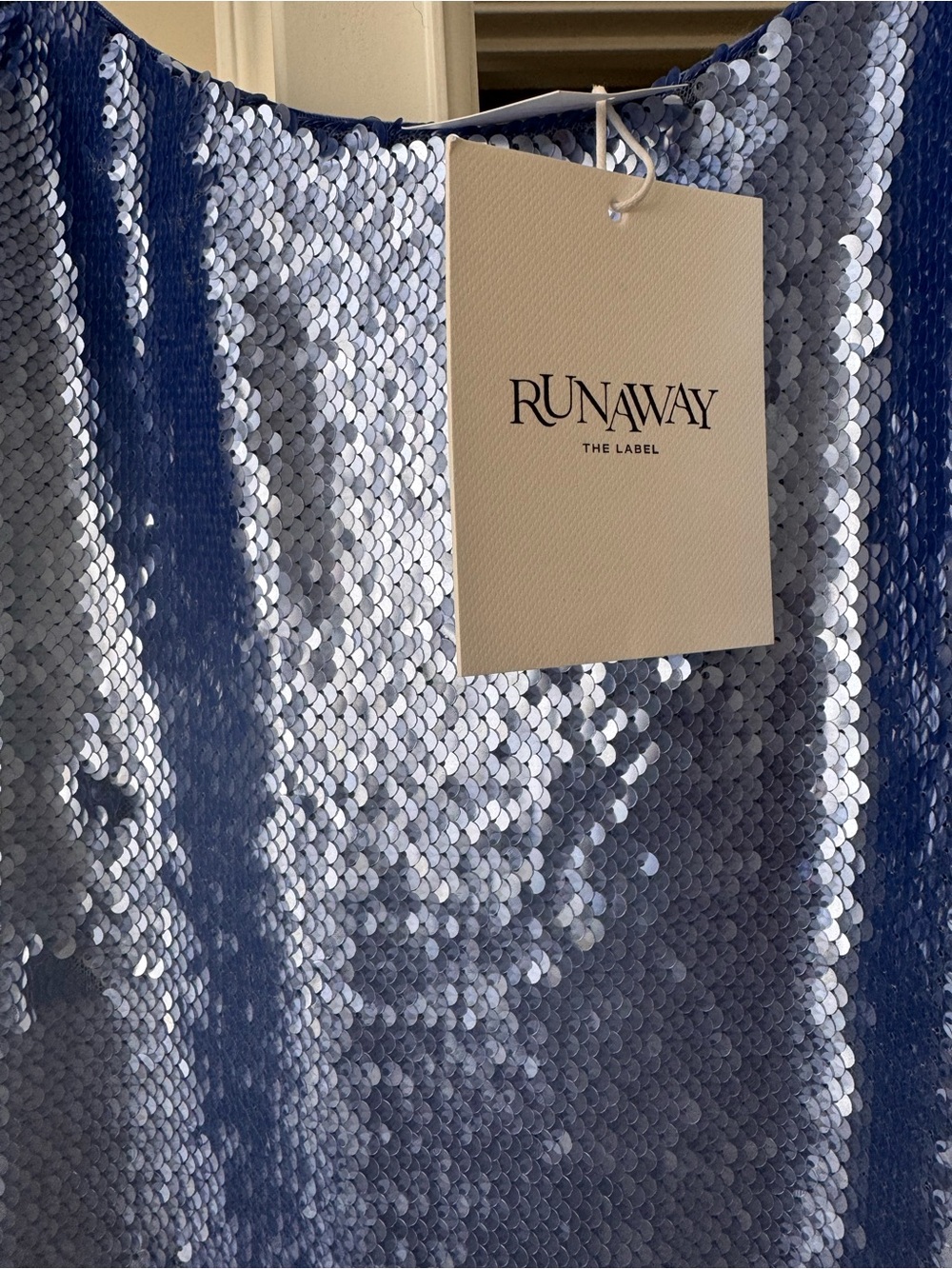 Sequin Spaghetti-Strap Mini Dress in Blue - Picture 3 of 3
